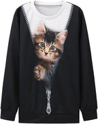 ShallWe Women's Active Sweatshirts Cute Cat Pullover Crewneck Lightweight - Image 3
