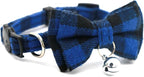 Blue Plaid Bow Dog Collar with Bell, Breakaway Cat Bell Collar with Bowtie - Image 6