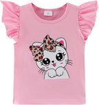 Girls Skirt Set 2 Piece Outfit Toddler Summer Clothes Ruffle Sleeve T-Shirt Bow - Image 4