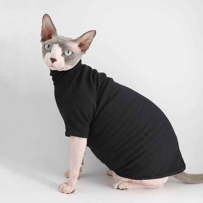 Sphynx Hairless Cats Shirt Cotton Cat Turtleneck Sweater Pullover Kitten - Image 3