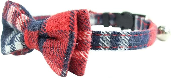 Cat Collar Breakaway with Bell and Bow Tie, Plaid Design Adjustable Safety - Image 2
