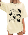 Cat Shirts for Women Oversized Cat Mom Shirt Animal Print Tops Cute Teen by Tewmeu