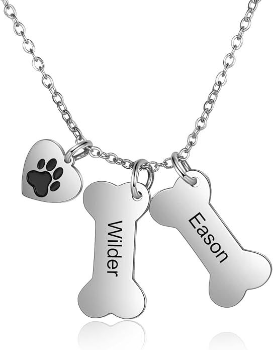 Personalized Cute Dog Cat Paw Name Necklace Forever Love Custom Heart Pendant by RESVIVI