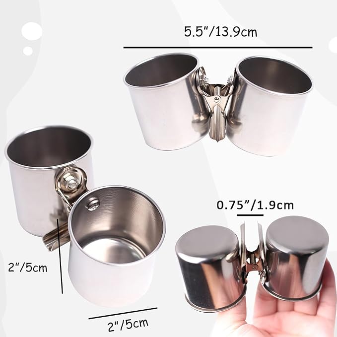 Bird Feeder Cups with Clamp Mount on Standing Perch, 2 Stainless Steel Cups - Image 2