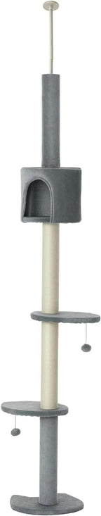 PawHut 85.5" Cat Tree Height Adjustable Floor-to-Ceiling 4-Tier Kitty Climbing by PawHut