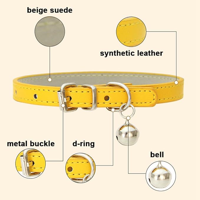 Gold Cat Collar with Bell, Soft Pu Leather Small Dog Collars Adjustable Buckle - Image 4