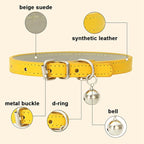 Gold XS Dog Collar with Bell, Soft Pu Leather Cat Collars Adjustable Buckle - Image 4