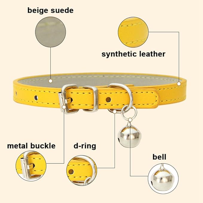 Orange XS Cat Collar with Bell, Soft Pu Leather Dog Collars Adjustable Buckle - Image 4