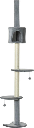 PawHut 85.5" Cat Tree Height Adjustable Floor-to-Ceiling 4-Tier Kitty Climbing - Image 6