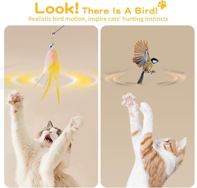 Pawaboo Feather Teaser Cat Toy, Interactive Feather Wand Cats Toy Flying - Image 4