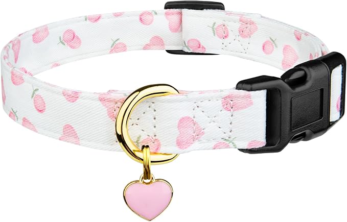 Cotton Handmade Dog Collar Cute and Distinctive Patterns White and Pink Love by Fyeqyaou