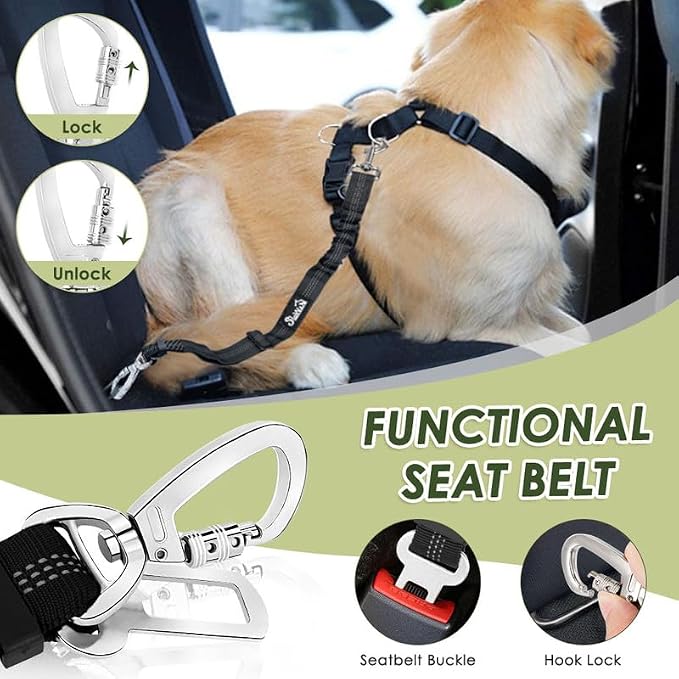SlowTon Dog Seat Belt Harness for Car, Dog Car Harness Adjustable Mesh - Image 4