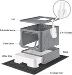 Cat Litter Box with X-Large Litter Mat and Scoop, Large Covered Litter Box with - Image 4