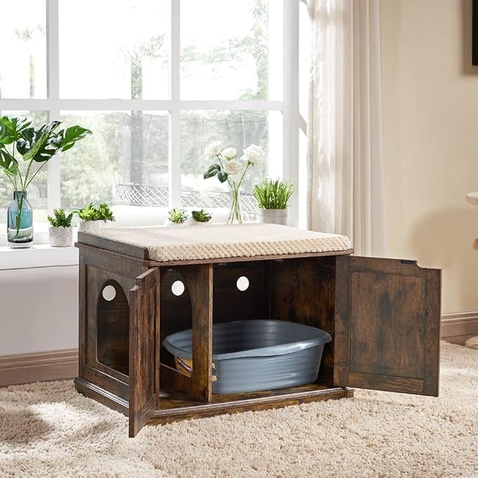 unipaws Cat Litter Box Enclosure Furniture, Dog Proof Hidden Litter Box Cover - Image 5