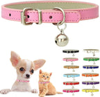Pink XS Dog Collar with Bell, Soft Pu Leather Cat Collars Adjustable Buckle by Weimostar