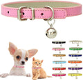 Pink Small Dog Collar with Bell, Soft Pu Leather Cat Collars Adjustable Buckle by Weimostar