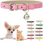 Pink XXS Cat Collar with Bell, Soft Pu Leather Puppy Collars Adjustable Buckle by Weimostar