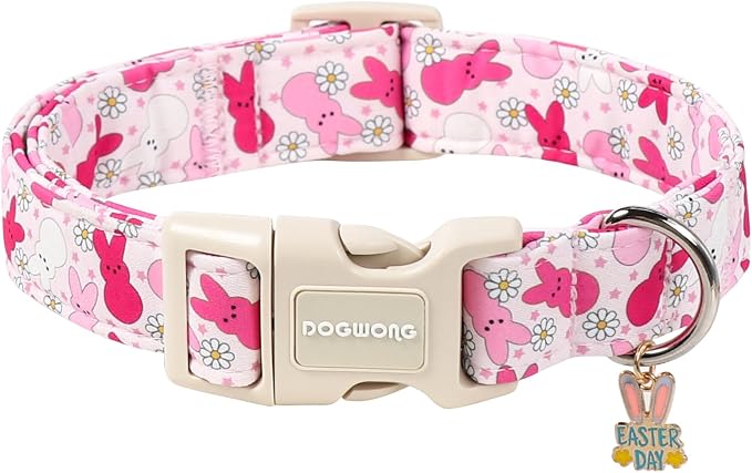 DOGWONG Easter Dog Collar, Cute Easter Pink Bunny Pet Collar Durable Holiday by DOGWONG