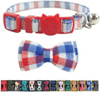 Cat Collar Breakaway with Bell and Bow Tie, Plaid Design Adjustable Safety by Ximipet