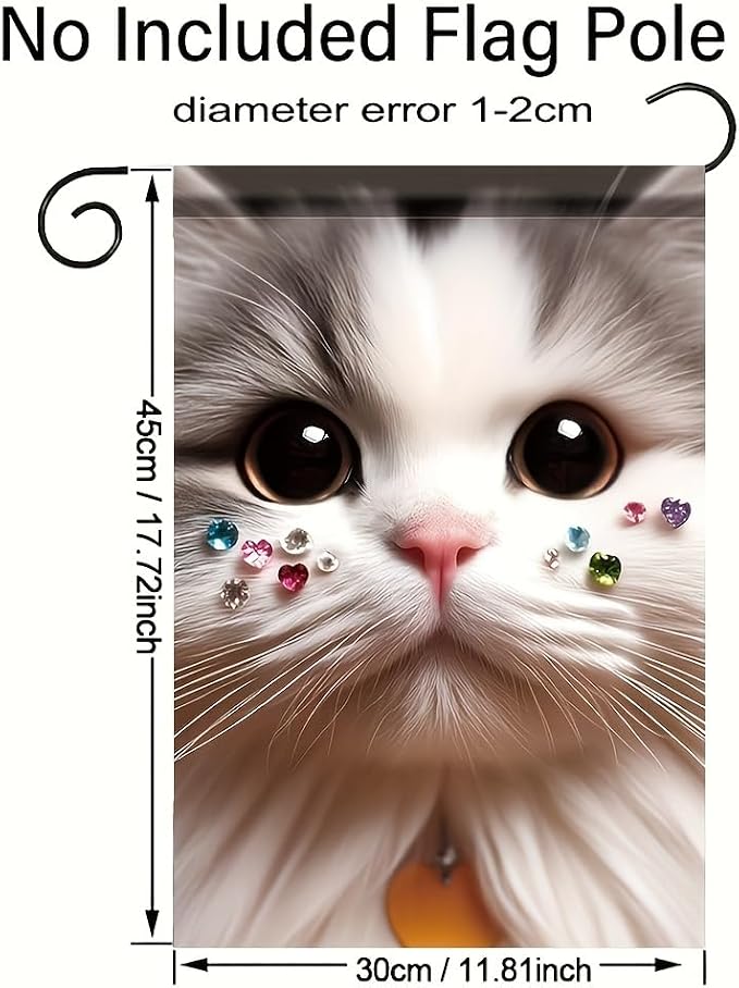 Cute Cat Garden Flag 12x18 Inch Double Sided Outdoor Yard Banner Adorable White - Image 3