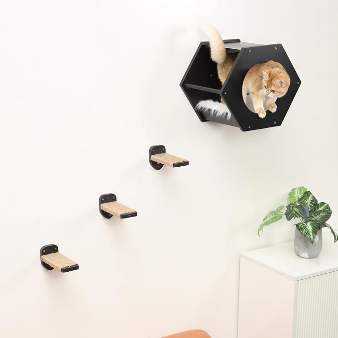 Cat Shelves with 3 Steps Scratcher Post & Hammock - Image 2