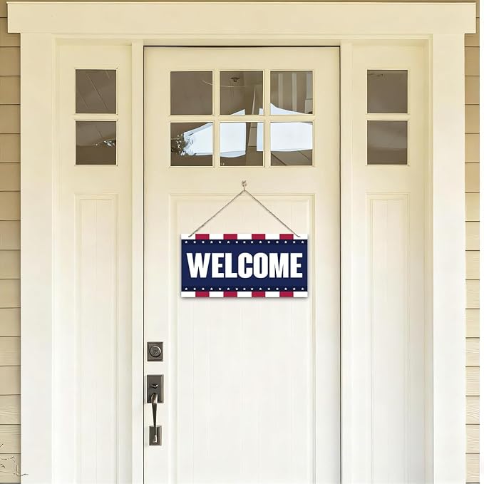 Welcome Sign for Front Door, Welcome Decor Wooden Hanging Sign, Patriotic - Image 4