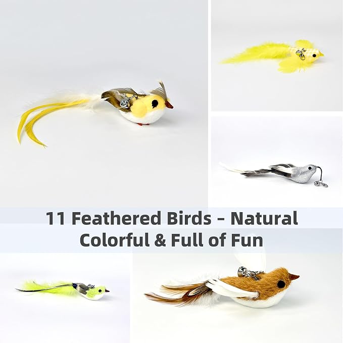 11 PCS Multi-Functional Cat Toy Replacement Heads – Realistic Handmade Bird - Image 4