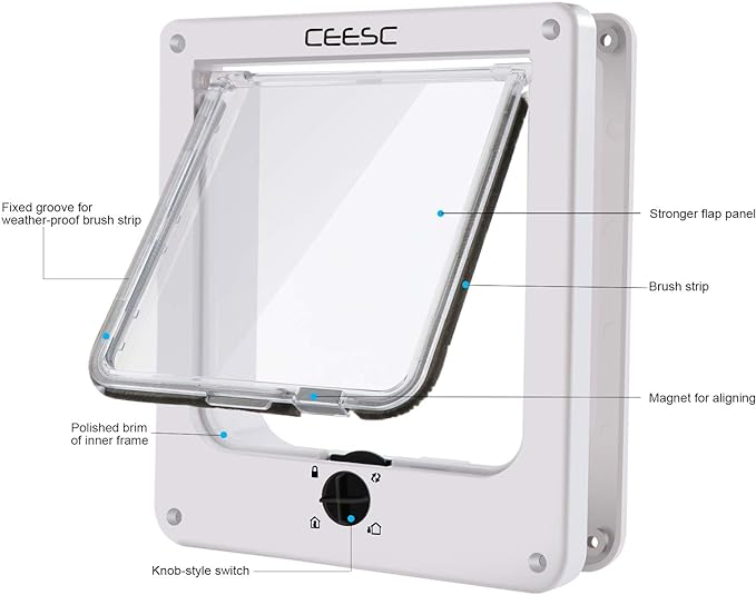 CEESC Medium Cat Door for Interior/Exterior Door, Weatherproof, Rotary 4 Way - Image 6