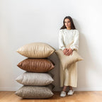 Pack of 4 Neutral Decorative Faux Leather Throw Pillow Covers 18x18 inch - Image 5