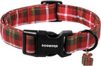 DOGWONG Christmas Plaid Dog Collar, Cute Adjustable Red Collar by DOGWONG