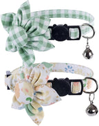 Cat Collar Breakaway with Cute Sunflower and Bell Plaid Flower by Lamphyface