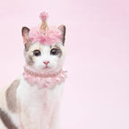 Birthday Hat Scarf Set for Pet Puppy Cat, Cute Lace Bandana Bib Scarf Crown Hat - Image 2