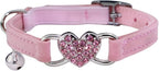 Heart Bling Cat Collar with Safety Belt and Bell Adjustable 8-10 inches by WDPAWS