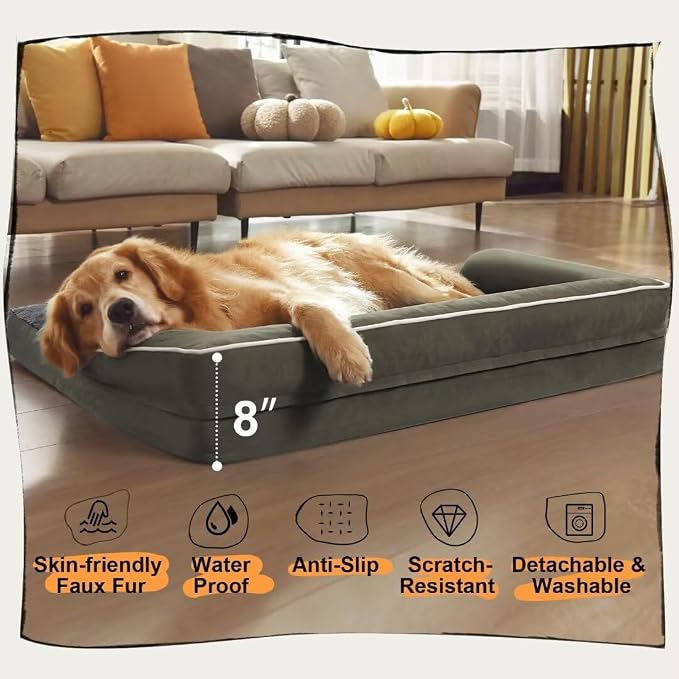Large Dog Bed Orthopedic Washable: Orthopedic Dark Green Dog beds - Image 6