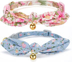 Cotton Bowtie Cat Collar with Bell 2 Pack Stylish Floral Breakaway Kitten by YUDOTE