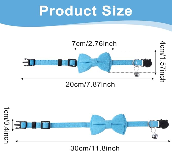 3pcs Bow Tie Cat Collar with Bells, Breakaway Bowtie Plaid Cat Collar, Soft - Image 3