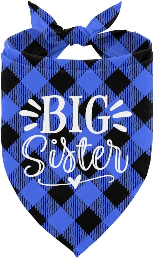 Big Sister Dog Bandanas, Buffalo Plaid Pet Scarf, Pet Dogs Scarf Accessories by ZPPRJF