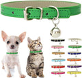 Green XXS Dog Collar with Bell, Soft Pu Leather Cat Collars Adjustable Buckle by Weimostar