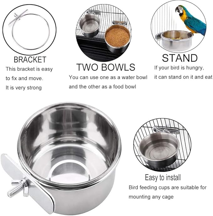 PINVNBY Parrot Feeding Cups Birds Food Dish Stainless Steel Parrot Feeders - Image 6