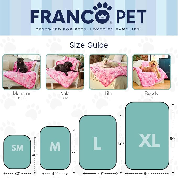 Franco Pet Barbie XL Oversized Super Soft Cozy Waterproof Sherpa-Backed Blanket - Image 3