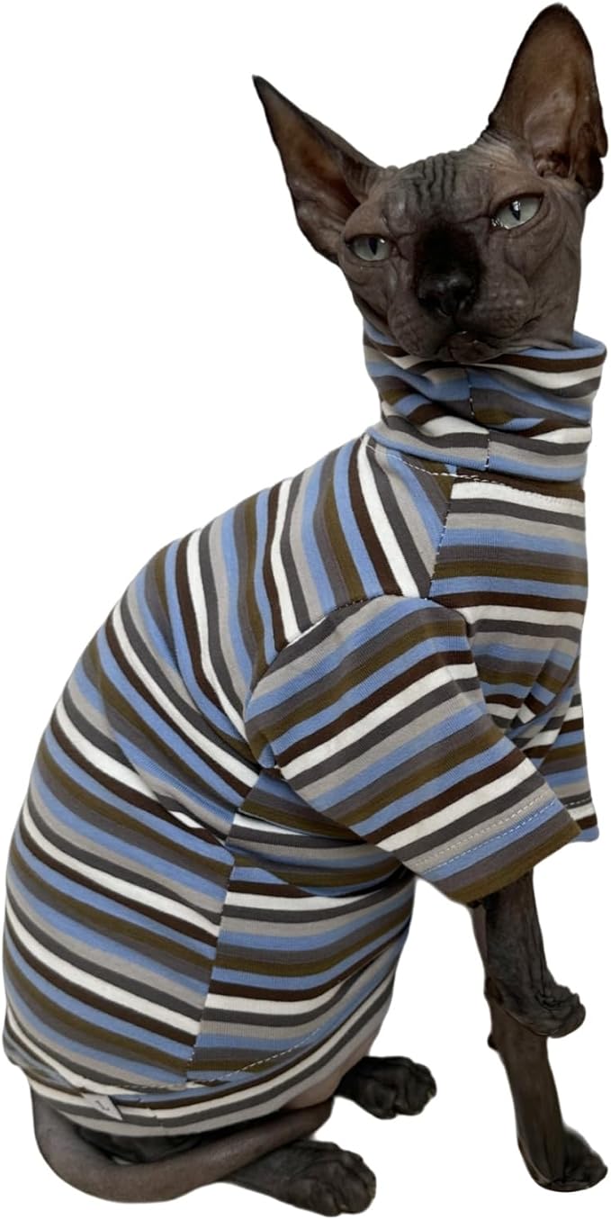 Vintage Stripes Sphynx Hairless Cats Shirt Cotton Cat Turtleneck Pet Clothes by Kitipcoo