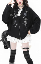Womens Y2K Zip Up Cute Graphic Hoodies Cat Ears Casual Cartoon Harajuku Kawaii - Image 3