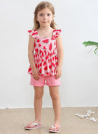 Toddler Baby Girls Summer Clothes Outfits Ruffled Sleeve Dinosaur Shirt Leopard - Image 2