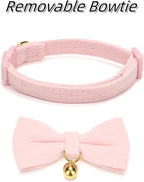 Soft Corduroy Cat Collar with Bell and Bowtie, Safety Breakaway Clasp, - Image 2