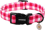 DOGWONG Pink Checkered Dog Collar, Cute Pink Plaid Dog Collars, Adjustable Girl by DOGWONG