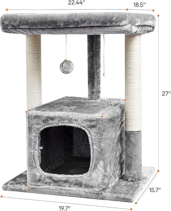 SYANDLVY 27IN Cat Tree for Indoor Cats Large Adult, Modern Activity Tower - Image 3