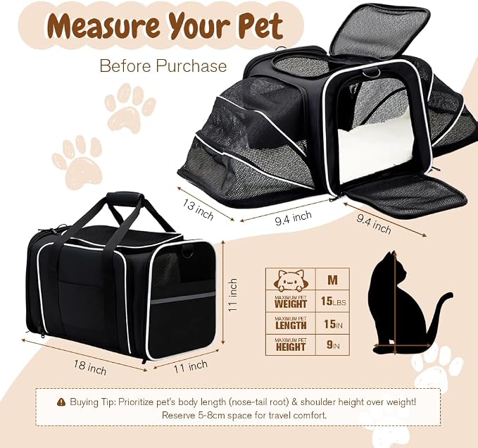Double Expandable Cat Carrier, Airline Approved Soft-Sided Pet Travel Carrier - Image 2