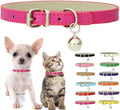 Hot Pink Puppy Collar with Bell, Soft Pu Leather Cat Collars Adjustable Buckle by Weimostar