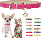 Hot Pink Puppy Collar with Bell, Soft Pu Leather Cat Collars Adjustable Buckle by Weimostar