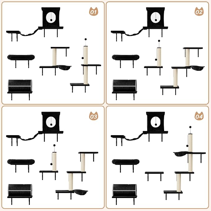 NUNU LAB 14-in-1 Cat Wall Shelves Set, Wall-Mounted Cat Climber - Image 5